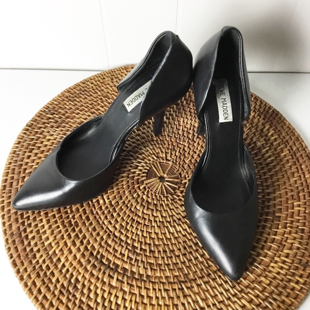 Steven Madden Amilene Leather Black Heels Size 8.5